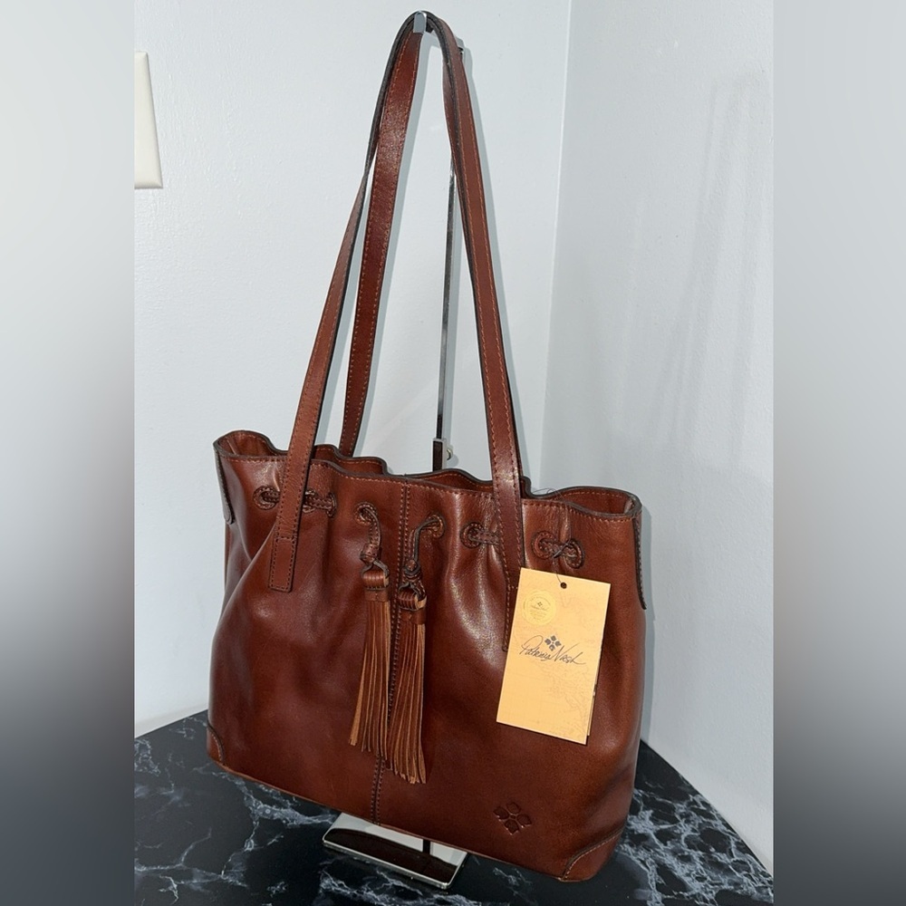 Patricia Nash Leather Drawstring Witney Large Bag Distressed Tan AUTHENTIC NWT